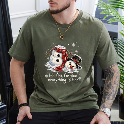 Melting Snowman Everything’s Fine T-Shirt – Funny Sarcastic Holiday Chaos Graphic Tee