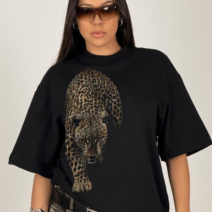 Black Leopard Graphic T-Shirt – Black Unisex Animal Print Streetwear Tee