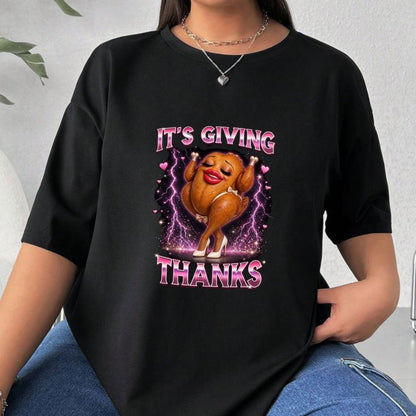 It’s Giving Gratitude Slang T-Shirt – Trendy Turkey Meme Thanksgiving Graphic Tee