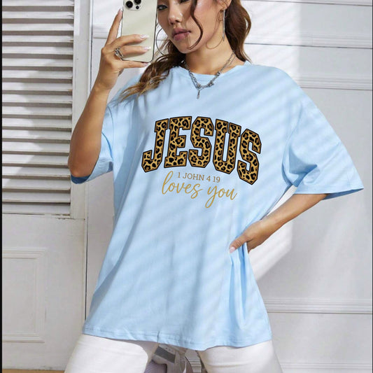 Wilderness Grace Typography T-Shirt – Trendy Leopard Print Faith Statement Tee
