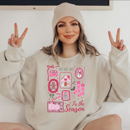 Pink Christmas Sweatshirt – 'Tis The Season Candy Cane Bow Santa Graphic Pullover