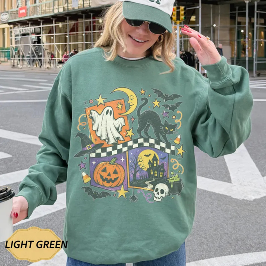 Comfort Colors® Vintage Halloween Black Cat Skull Sweatshirt
