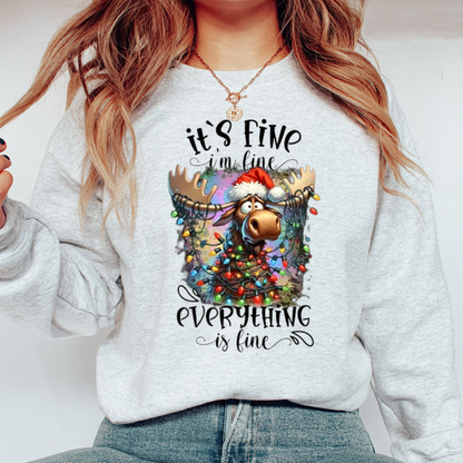 Festive Friction Crewneck – "I'm Fine Everything Is Fine" Funny Sarcastic Graphic Sweatshirt