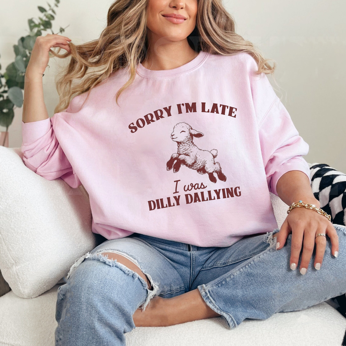 Pine Line Crewneck – "Sorry I'm Late I Was Dilly Dallying" Relatable Quote Sweatshirt