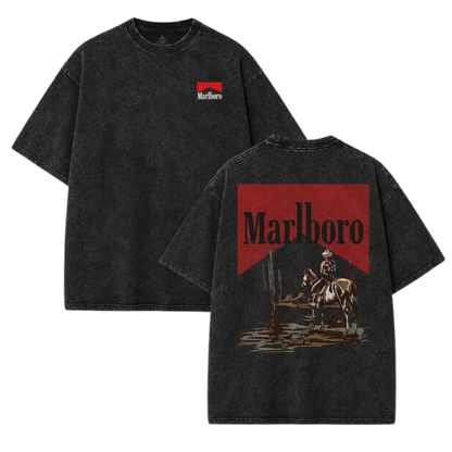 Vintage Acid Wash Cowboy Art Dark Americana Graphic T-Shirt