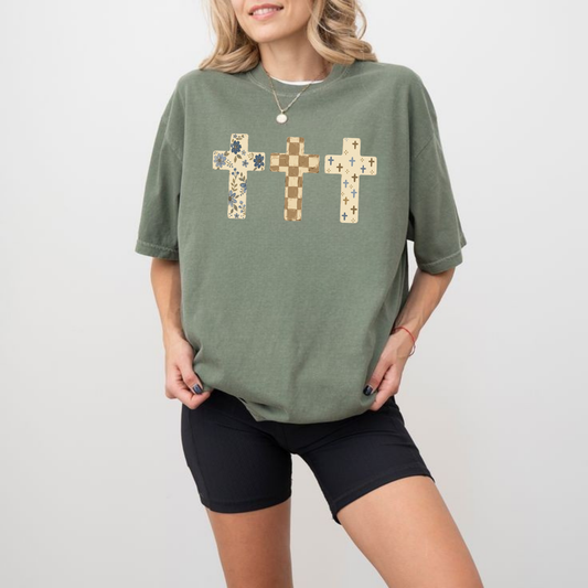 Floral Crosses Christian Aesthetic T-Shirt – Retro Faith Graphic Tee