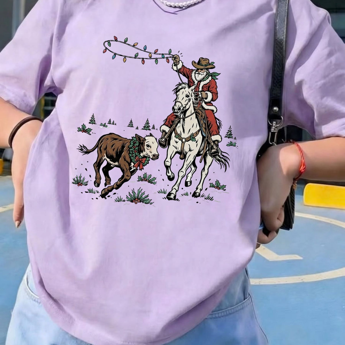 Western Cowboy Santa Horseback Riding Christmas Comfort Colors Tee