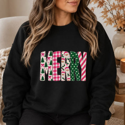 Retro Pink Merry Christmas Sweatshirt – Polka Dot Tree & Vintage Santa Pullover