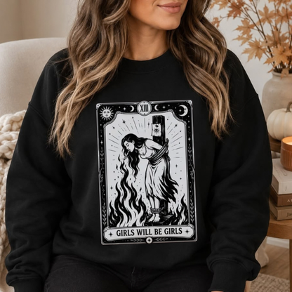 Wild Coven Crewneck – Witch With Cigarette Feminist Halloween Graphic Sweatshirt