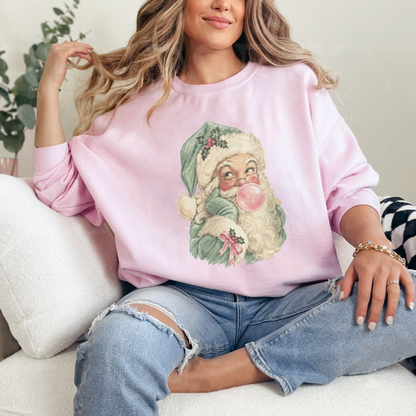 Pastel Bubblegum Santa Retro Pink Graphic Sweatshirt