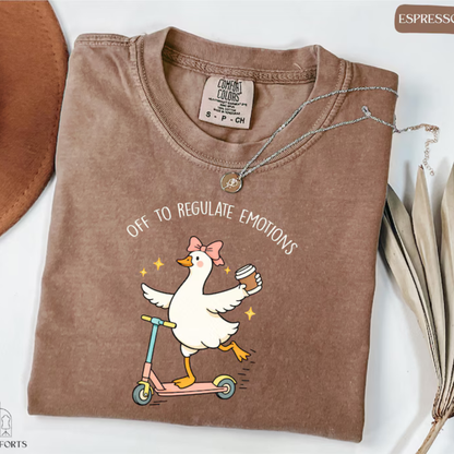 Off To Regulate My Emotions Silly Goose Graphic Tee - Retro Soft Vintage Cotton Unisex Mental Health Counselor & Teacher Gift T-Shirt