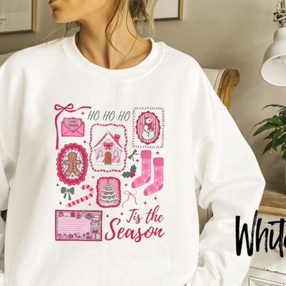 Pink Christmas Sweatshirt – 'Tis The Season Candy Cane Bow Santa Graphic Pullover