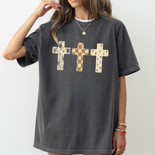 Floral Crosses Christian Aesthetic T-Shirt – Retro Faith Graphic Tee