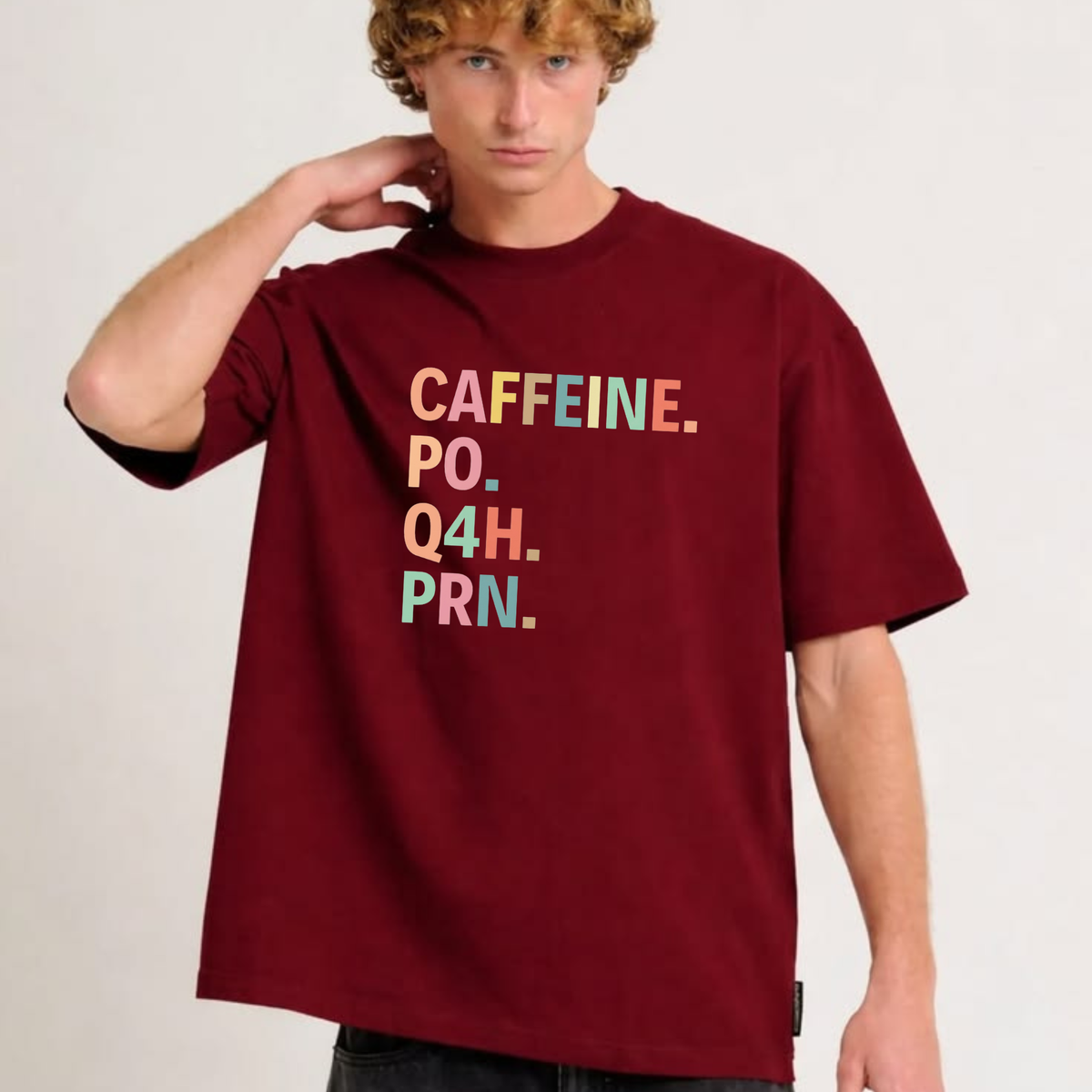 "Caffeine PO Q4H PRN" Funny Nurse ICU Medical Prescription Shirt