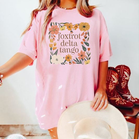 "Foxtrots Deltas Tangos" Cottagecore Floral Tactical Graphic T-Shirt