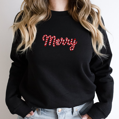 Embroidered-Style "Merry Christmas" Classic Holiday Festive Crewneck