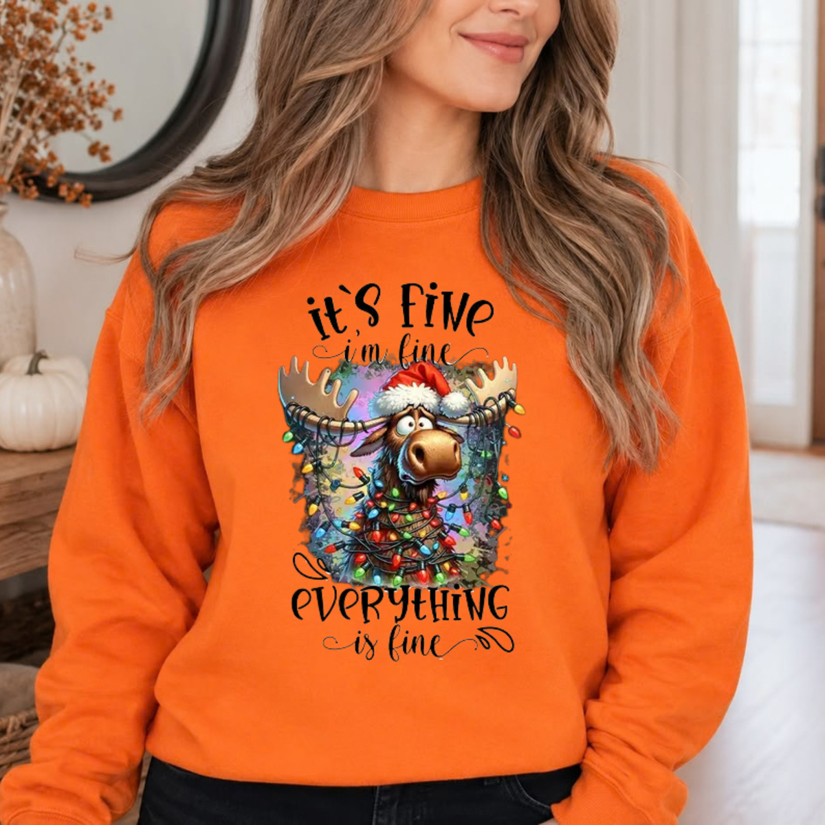 Festive Friction Crewneck – "I'm Fine Everything Is Fine" Funny Sarcastic Graphic Sweatshirt