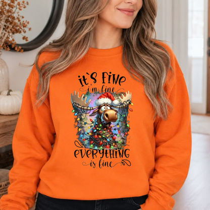 Festive Friction Crewneck – "I'm Fine Everything Is Fine" Funny Sarcastic Graphic Sweatshirt