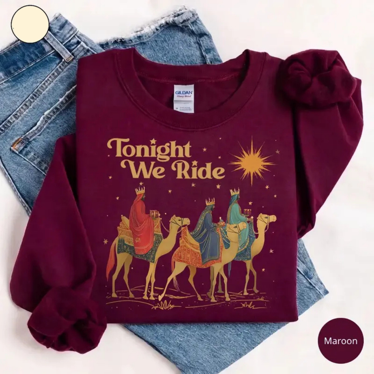 Retro "Tonight We Ride" Wise Men Christian Faith Holiday Crewneck