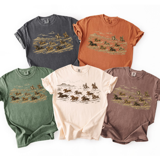 Saddle Up Doxie Tee – Vintage Western Cowboy Dachshund Comfort Colors Shirt