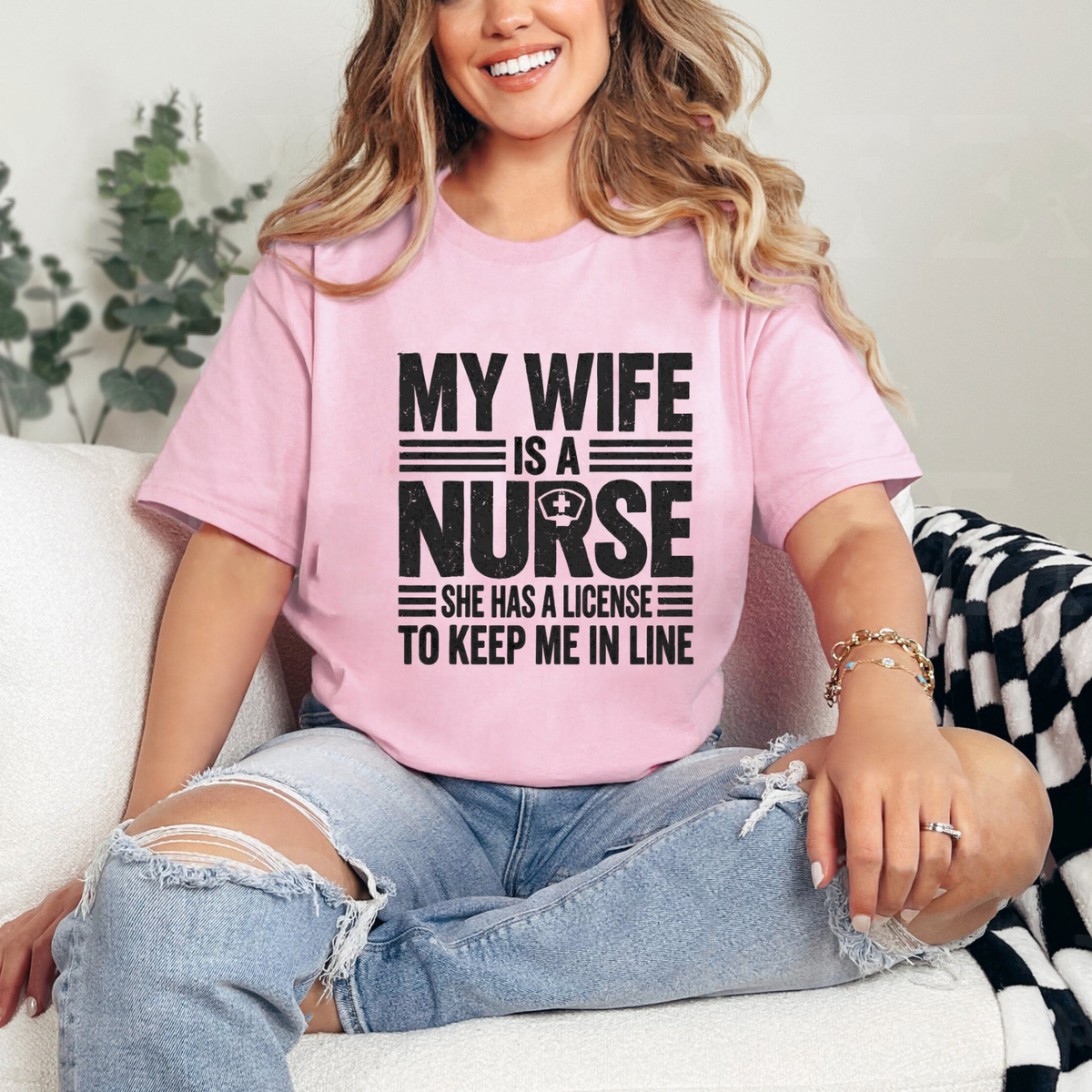 My Wife Is A Nurse T-Shirt – Funny Sarcastic Nurse Husband Graphic Tee