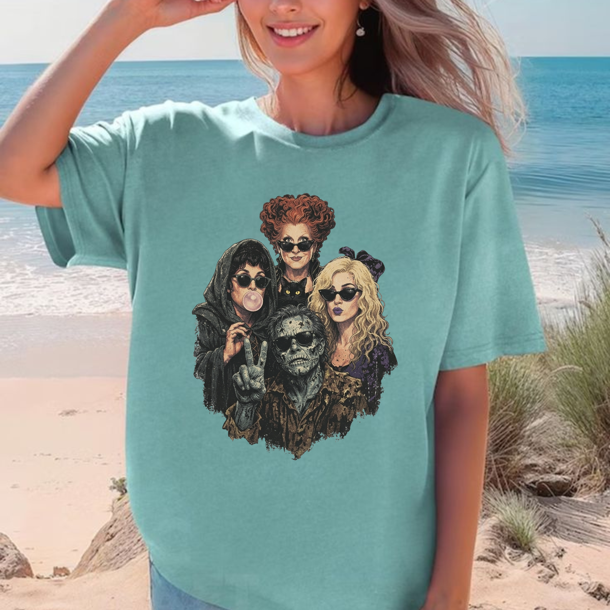 Comfort Colors Retro Halloween Witch Sisters Portrait Selfie T-Shirt