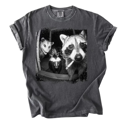 "Trash Panda Night Crew" Funny Raccoon Opossum Skunk Graphic Shirt