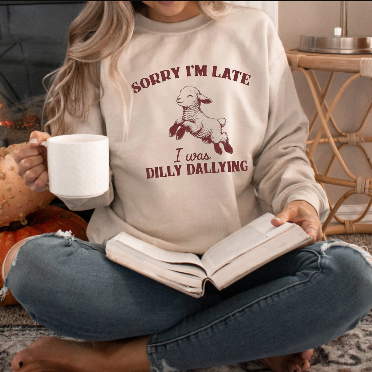 Pine Line Crewneck – "Sorry I'm Late I Was Dilly Dallying" Relatable Quote Sweatshirt