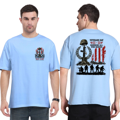Vintage Veterans Day "11-11 Honoring All Who Served" Patriotic Military T-Shirt