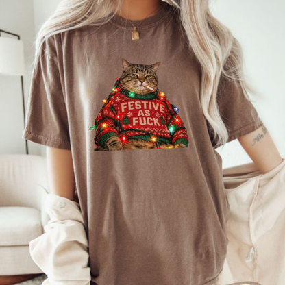Retro Smoking Cat Funny Christmas Graphic Shirt