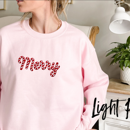 Embroidered-Style "Merry Christmas" Classic Holiday Festive Crewneck
