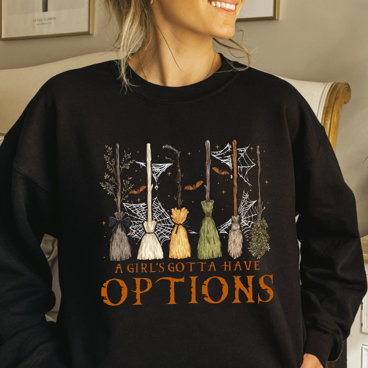 A Girl Gotta Have Options Retro Y2K Halloween Graphic Crewneck Sweatshirt