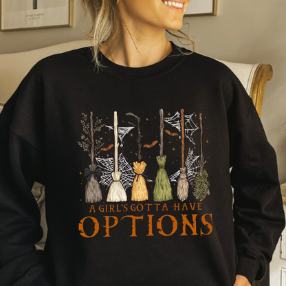 A Girl Gotta Have Options Retro Y2K Halloween Graphic Crewneck Sweatshirt