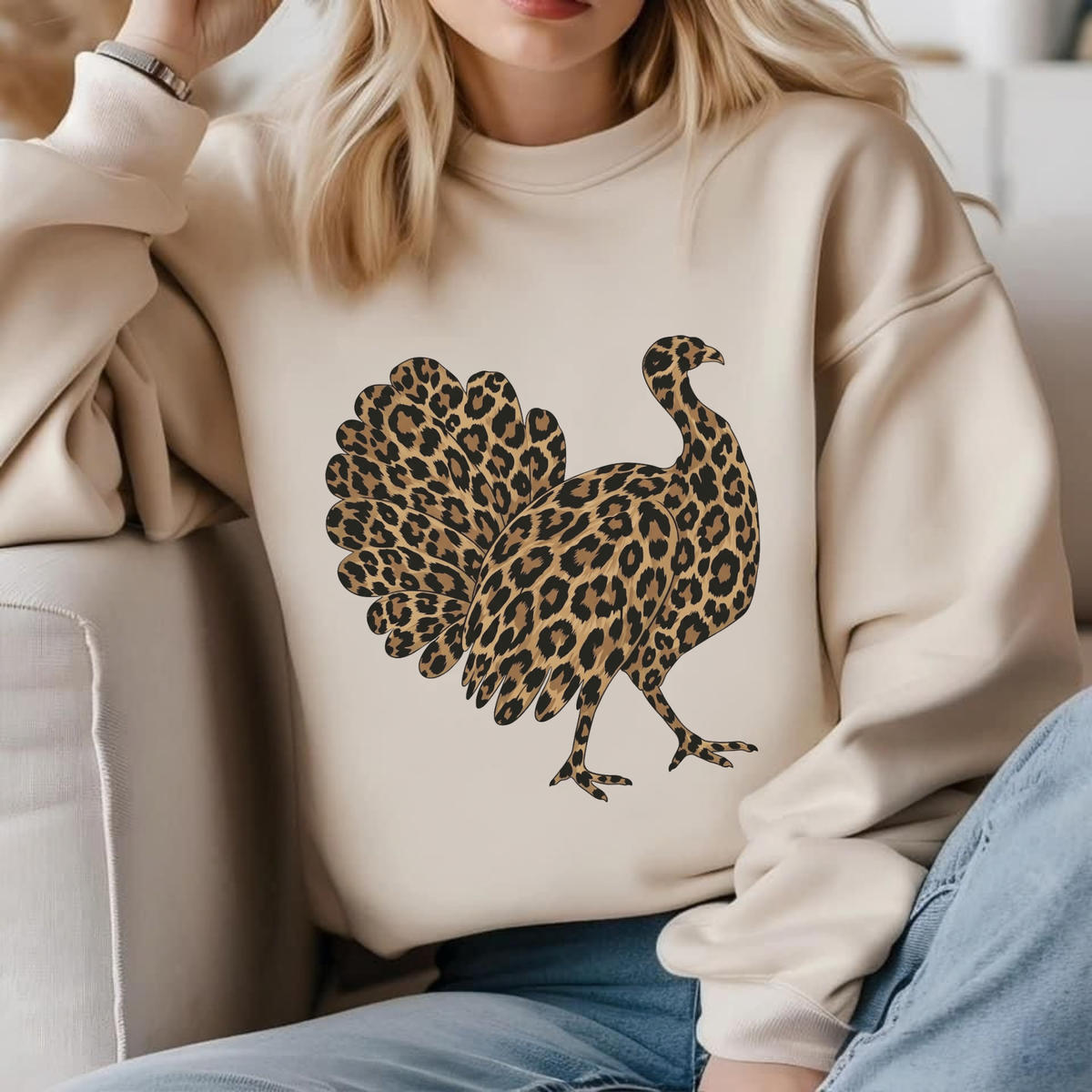 Leopard Turkey Graphic Thanksgiving Fleece Sweatshirt