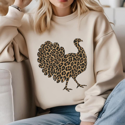 Leopard Turkey Graphic Thanksgiving Fleece Sweatshirt