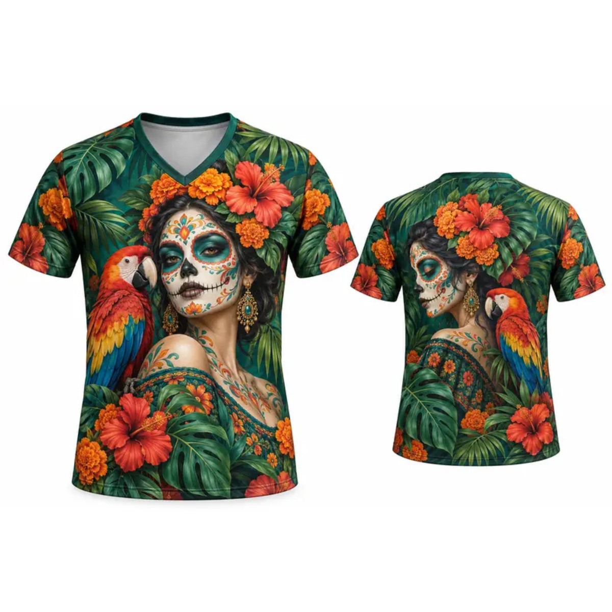 Women's Día de los Muertos La Catrina V-Neck Heritage Graphic Shirt