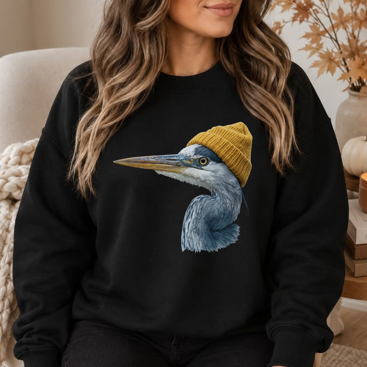 Vintage 90s Great Blue Heron Retro Birdwatching Crewneck