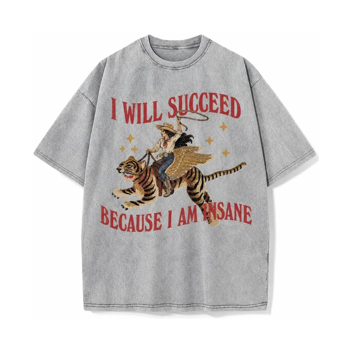 Acid Wash Surreal Winged Tiger Art Streetwear T-Shirt