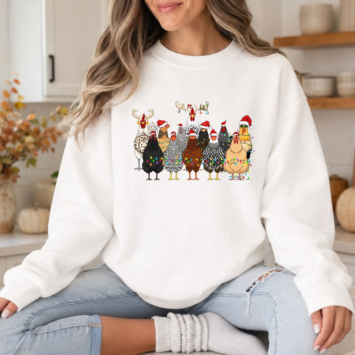 Cluckmas Crewneck – Funny Farm Animal Festive Hen & Rooster Holiday Sweatshirt