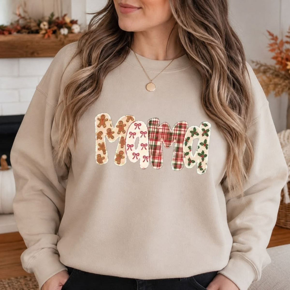 Yule Pine Heritage Crewneck – Personalized Family Name Gingerbread Plaid Sweatshirt