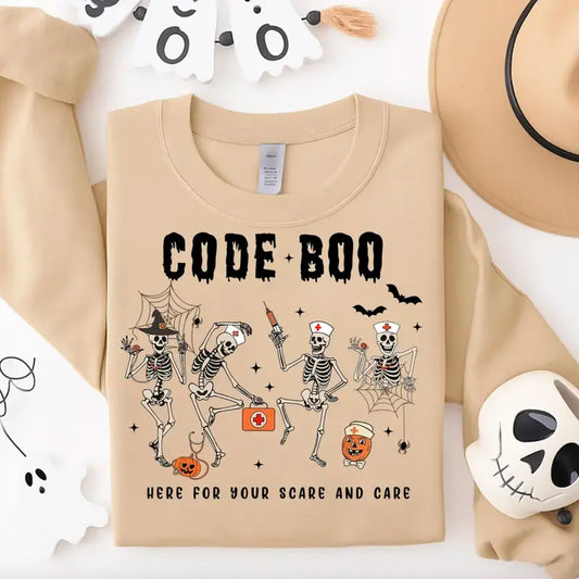Code Boo Halloween Nurse Skeleton Fleece Sweatshirt