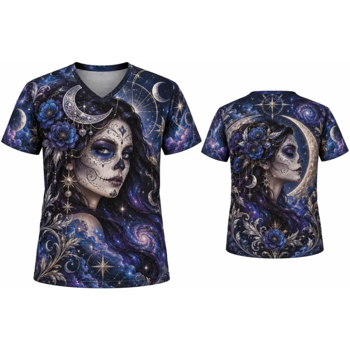 Women's Día de los Muertos La Catrina V-Neck Heritage Graphic Shirt