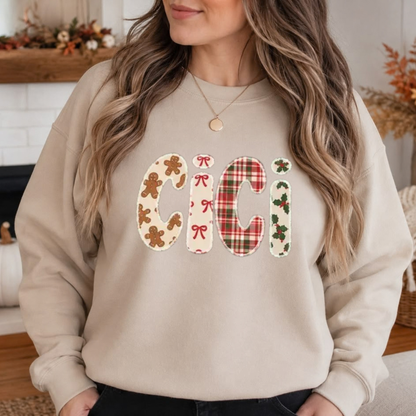 Yule Pine Heritage Crewneck – Personalized Family Name Gingerbread Plaid Sweatshirt