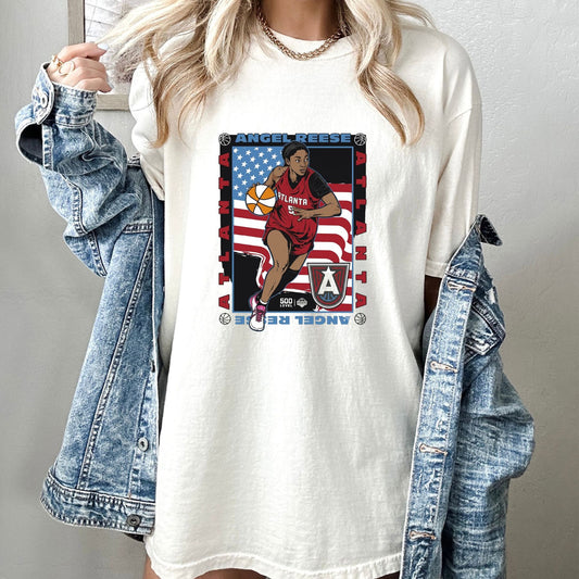 Angel Reese Atlanta Dream T-Shirt – Patriotic American Flag Basketball Graphic Apparel -Hiyamart