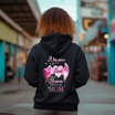 Back view of the parke horizon hoodie displaying 'A Big Piece Of My Heart Lives In Heaven Mom' angel wing back-print graphic artwork on a soft fleece pullover. - dogmomhat