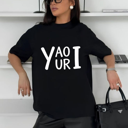 Bold Anime Text Back Print T-Shirt – Handwritten Otaku Streetwear Graphic Tee - Hiyamart
