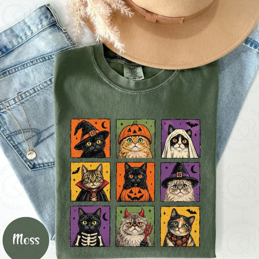Comfort Colors Vintage Halloween Cat T-Shirt - Hiyamart