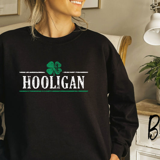 Crazy Dog Hooligan Shamrock Sweatshirt – Funny St. Patrick's Day Graphic Pullover - Hiyamart