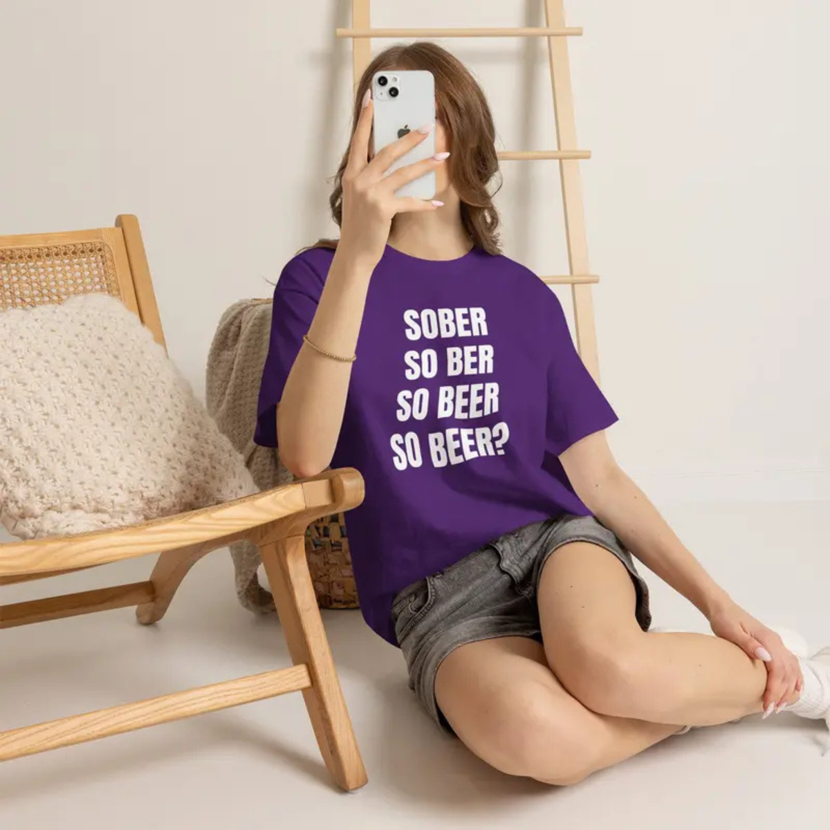 Front view of the Sober So Ber So Beer T-Shirt displaying funny drinking wordplay typography printed across the chest of a casual cotton tee. - hiyamart