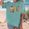 Front view of the festive friction tee displaying retro minimalist Gobble Thanksgiving graphic artwork across the chest of a garment-dyed shirt. - dogmomhat